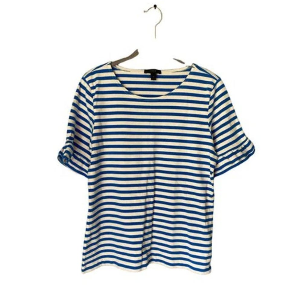 Jcrew Women’s Blue Striped Ruffle Sleeve T-shirt Size Medium - Women | Blue